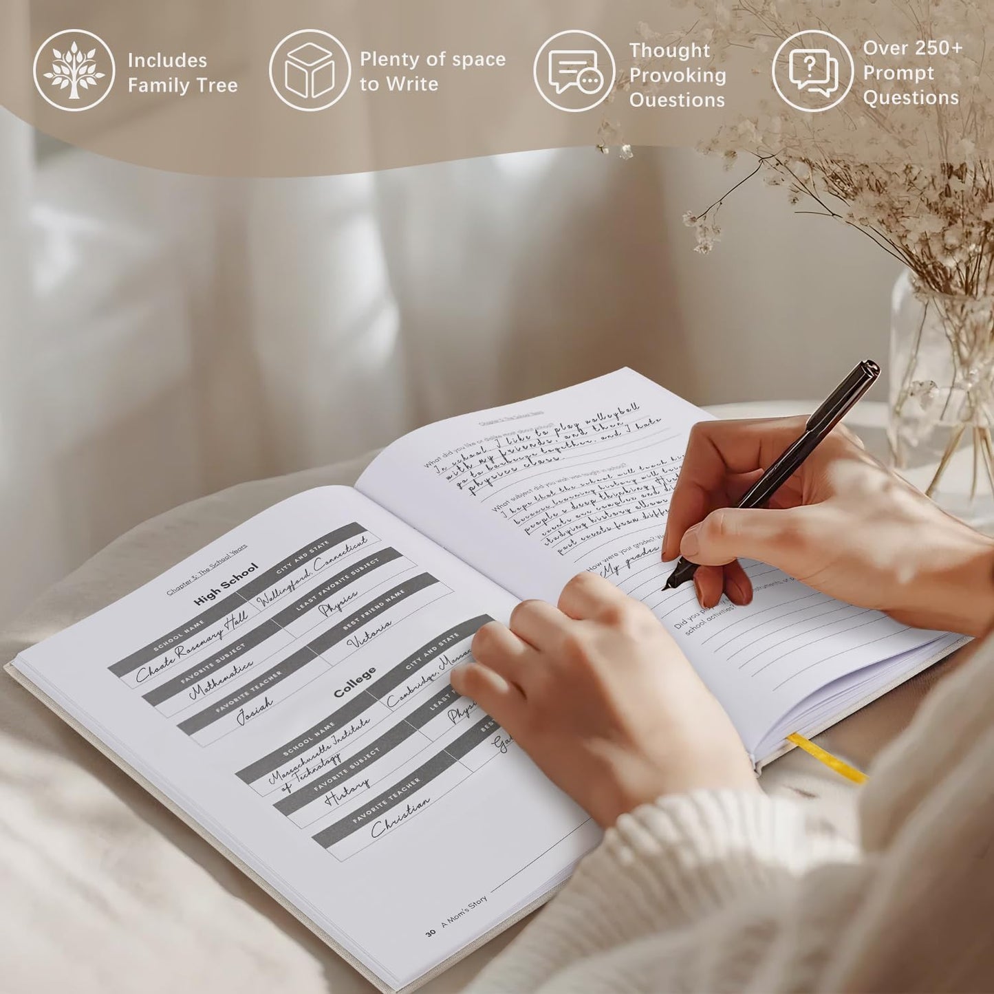 Artmag Mom's Life Story Journal Family Keepsake Book Linen Hardcover for Mom to Share Her Memories, with 250+ Prompt Questions Book Gift for Birthday Mother's Day Christmas (Purple)