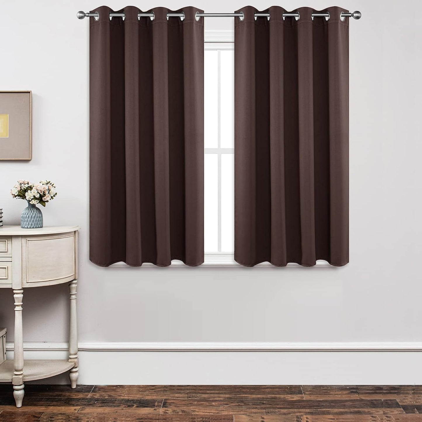 Joydeco Blackout Curtains 54 Inch Length, Thermal Insulated Long Curtains& Drapes 2 Burg, Room Darkening Grommet Curtains for Living Room Bedroom Window (52W x 54L inch x 2 Panels, Chocolate)