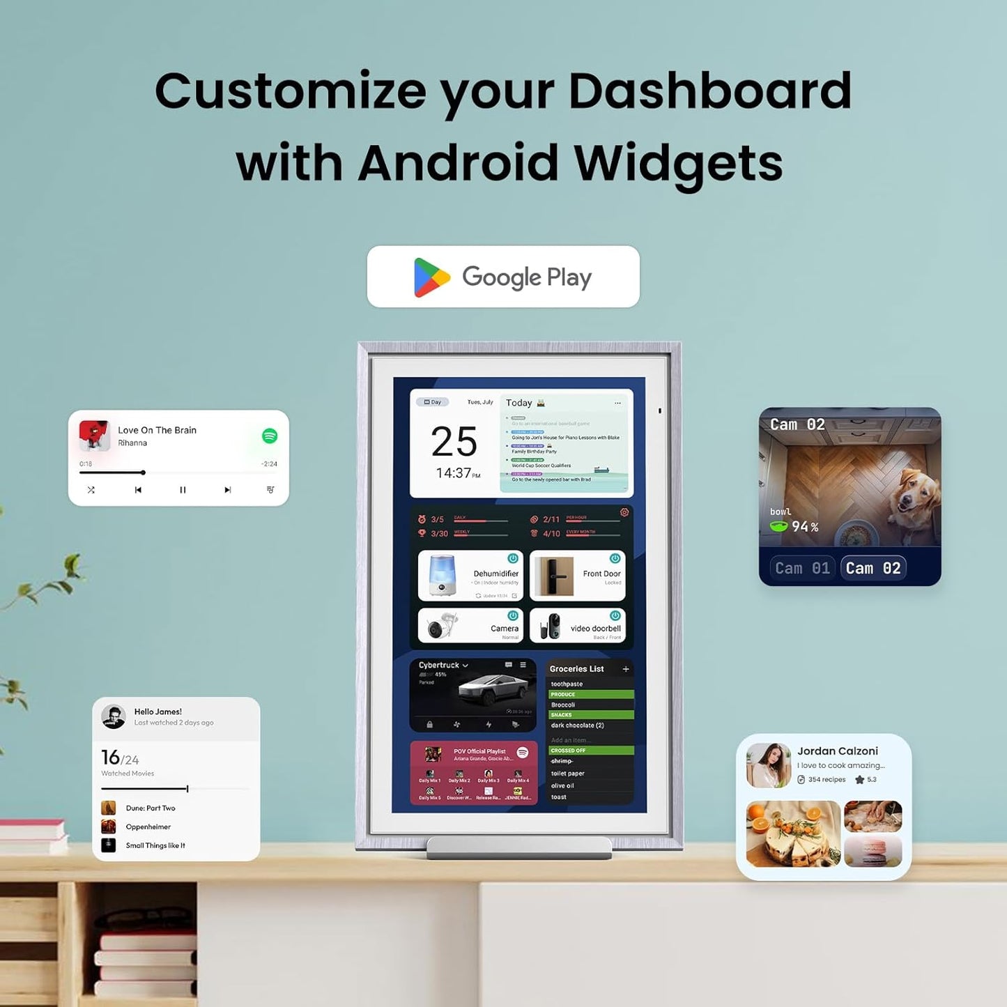 ApoloSign 15.6-inch Digital Calendar: Dual Mode Calendar with Google Play & Multi-calendar Sync, Electronic Planner & Chore Chart, Smart Touchscreen, Interactive Display for Family Schedules (Gray Wood, 15.6")