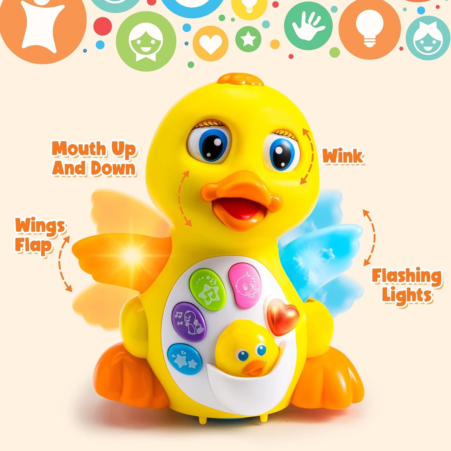 JOYIN Baby Toys Duck, Infant Dancing Crawling Musical Toys 18+ Months, Tummy Time Light Up Learning Duck with Music & Lights, Baby Easter Basket Stuffers Gifts