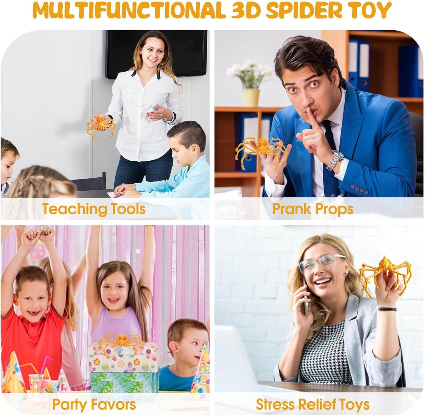3D Printed Spider Fidget Toys, 1 Pack Articulated Fake Spider Figures Party Favors for Birthday Halloween Christmas, Stress Relief Desk Toys for Classroom Office Home (Silk-Gold)