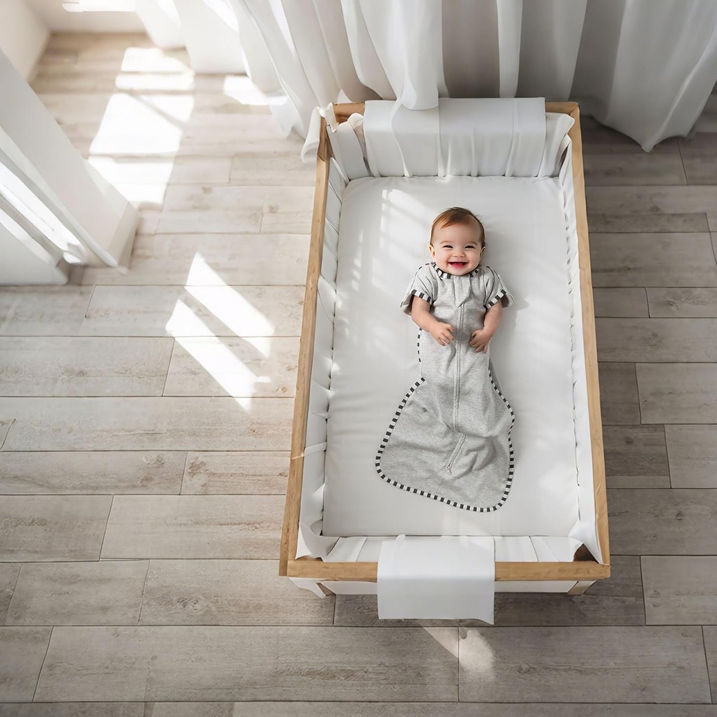 Transition Swaddle, 2 Pack 100% Cotton Baby Sleep Sack, 2-Way Zipper Infant Arm Up Swaddle for Newborn Baby Boys Girls (Light Green + Light Grey, L(6-9 Months))