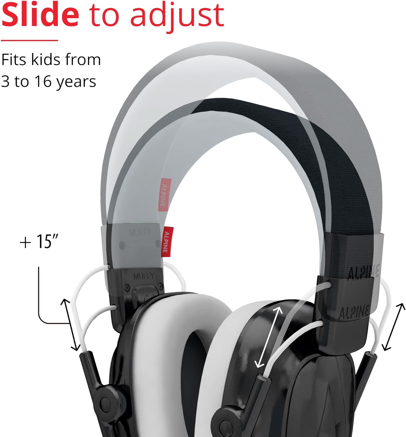 Alpine Muffy Kids - Hearing Protection - CE & ANSI Certified - Adjustable for Ages 3-16 years - Noise Cancelling Headphones - 25dB Sound Reduction Ideal for Protection and Concentration Aid – Black