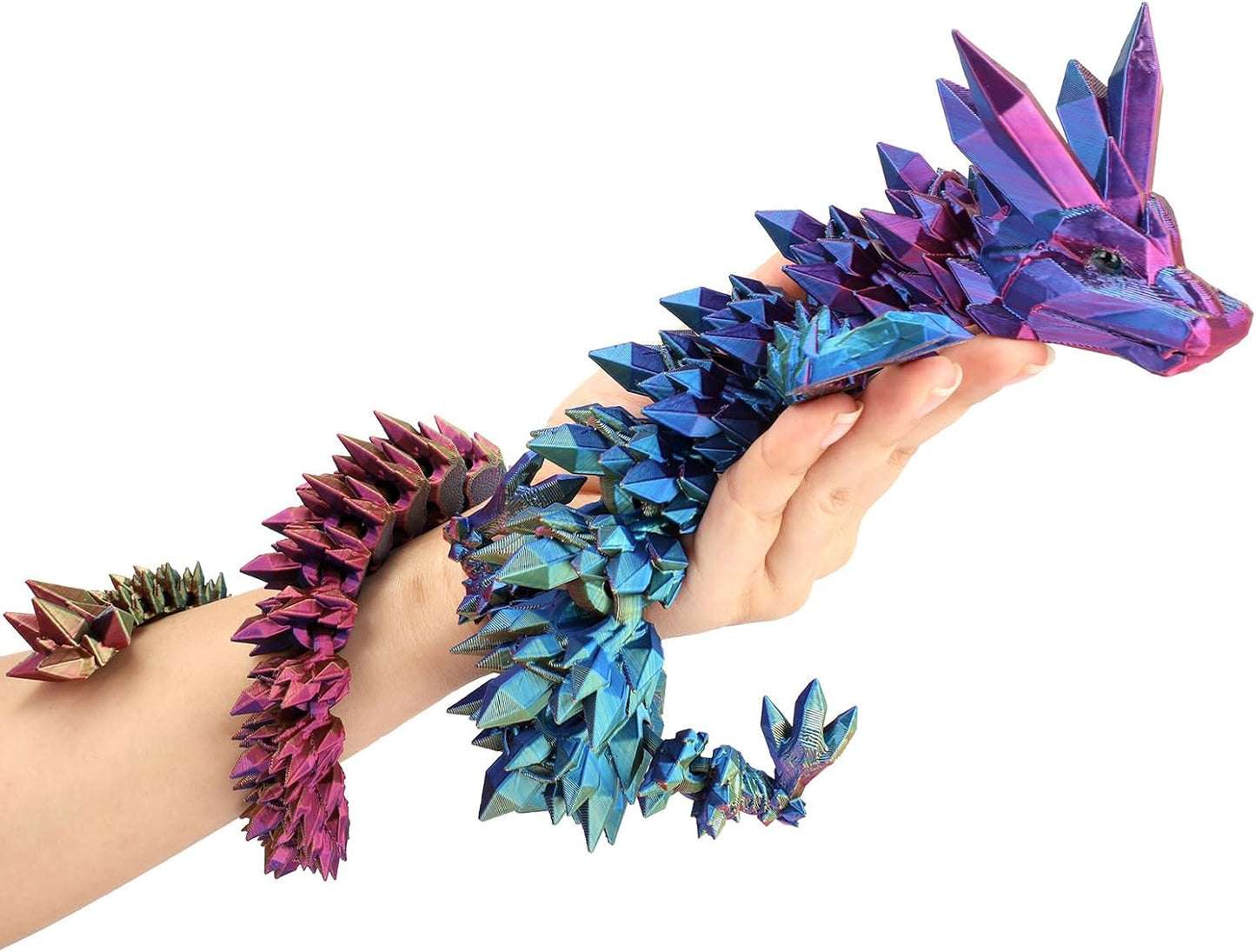 24" 3D Printed Dragon, Articulated Dragon, Crystal Dragon, Dragon Fidget Toy, Home Office Decor Executive Desk Toys ﻿(Blue)