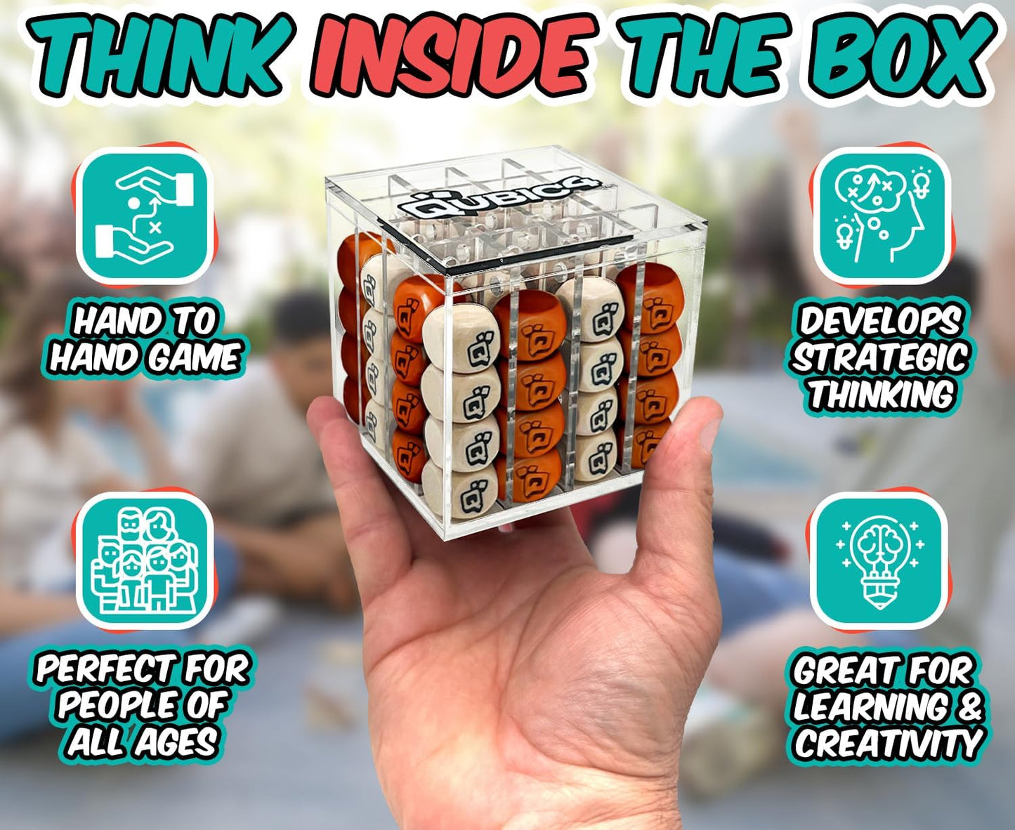 , a Unique 4 in A Row Game, 3D Strategy Board Game for Critical Thinking. The Classic Grid Game in a Sleek Acrylic Cube. Superbly Designed Wooden Cubes. Tactical Game Play for All Ages