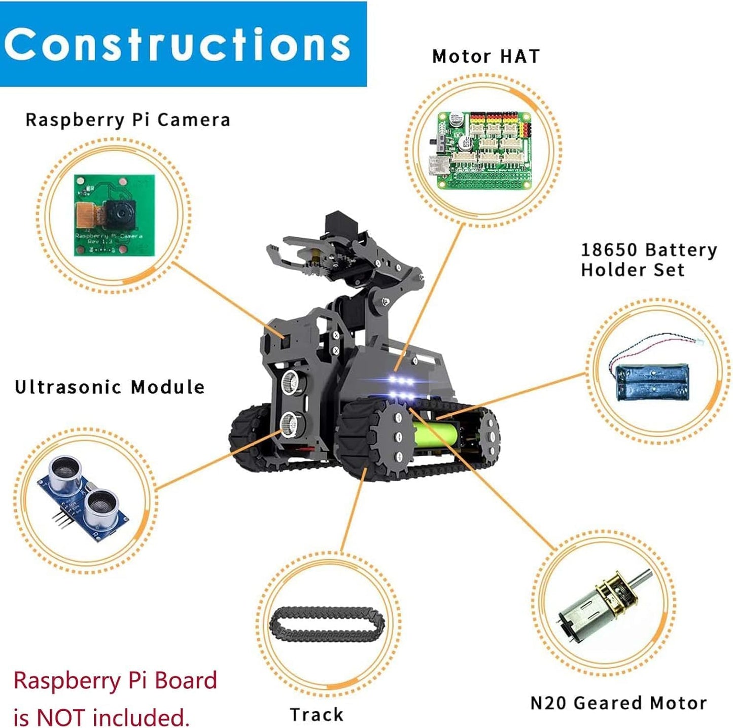 Adeept RaspTank Smart Robot Kit Compatible with Raspberry Pi 4 3 Model B+ B OpenCV Tank 4-DOF Robotics DIY Coding Building Projects Robots for Adults Kids STEM Educational Programming Gift Robotic Arm