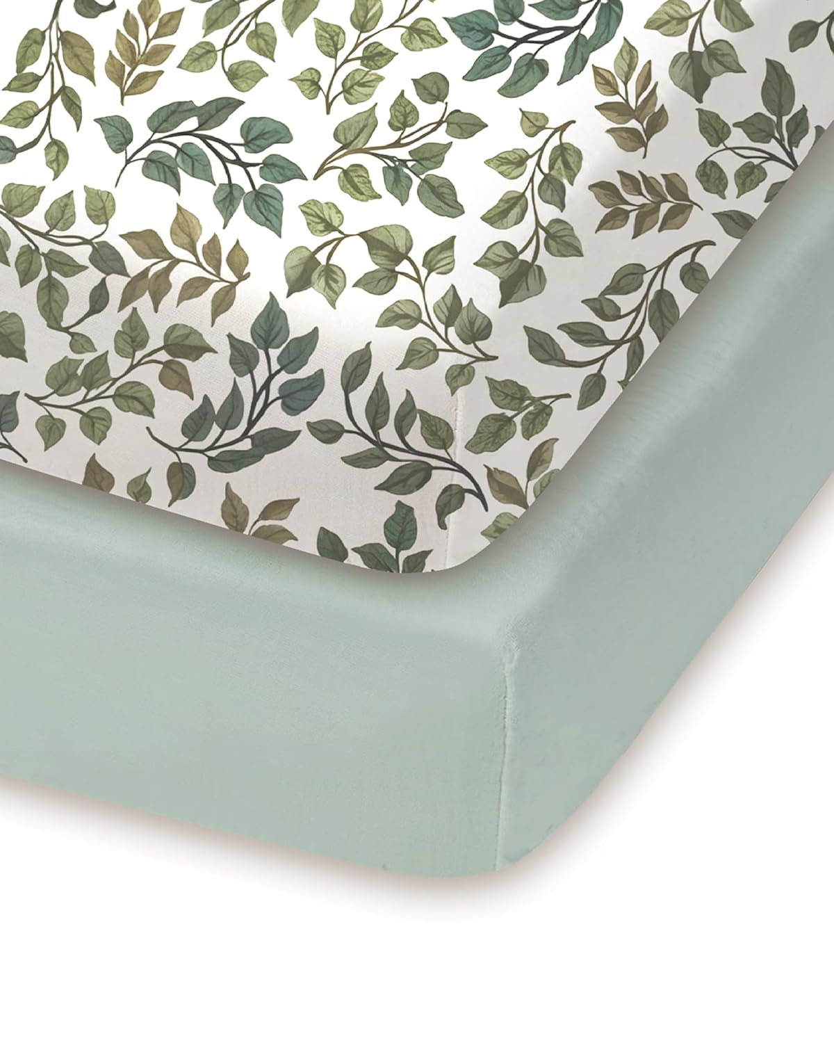 Pack and Play Sheets Fitted, Green+Leaf, Ultra Soft and Durable, Hypoallergenic, 2 Pack for Baby Boys and Girls