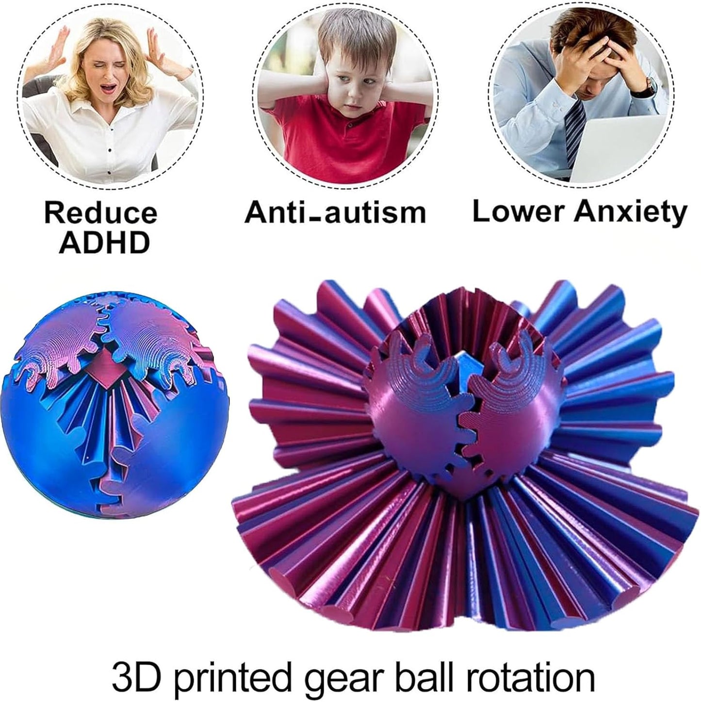 2 Packs DIY Gear Ball, 3D Printed Gear Ball, Gear Ball Spin Ball or Cube Fidget Toy, Gear Sphere Desk Toy, Perfect for Stress and Anxiety Relaxing Fidget Toy Kids Adult Christmas Birthday Gift (P&G)
