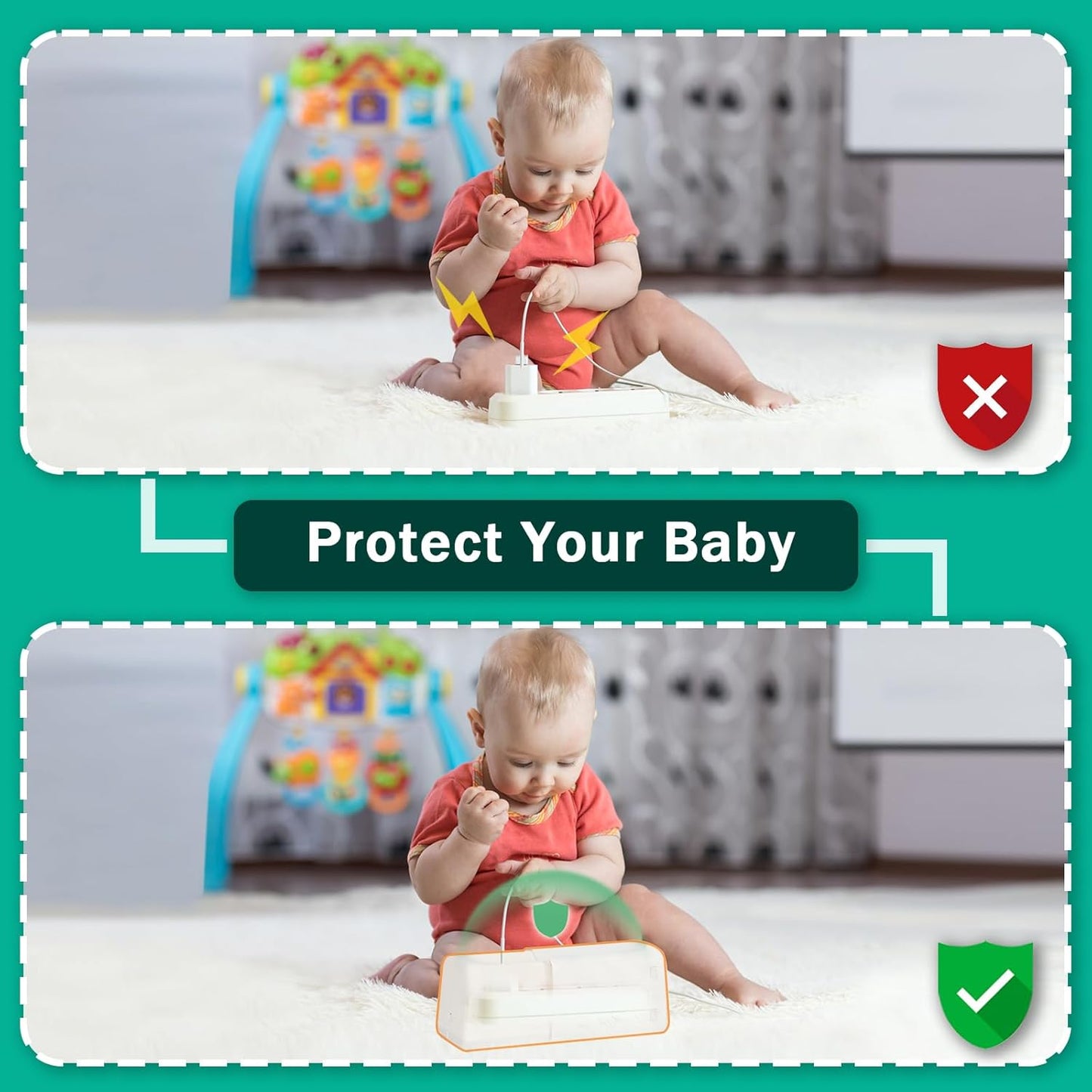 Improved Power Strip Cover Box(2 Pack) 丨Outlet Covers Baby Proofing丨Outlet Cover Box丨Adjustable Length Childproof Outlet Cover丨Preventing Toddlers from Touching Sockets丨Fits Most Sockets.