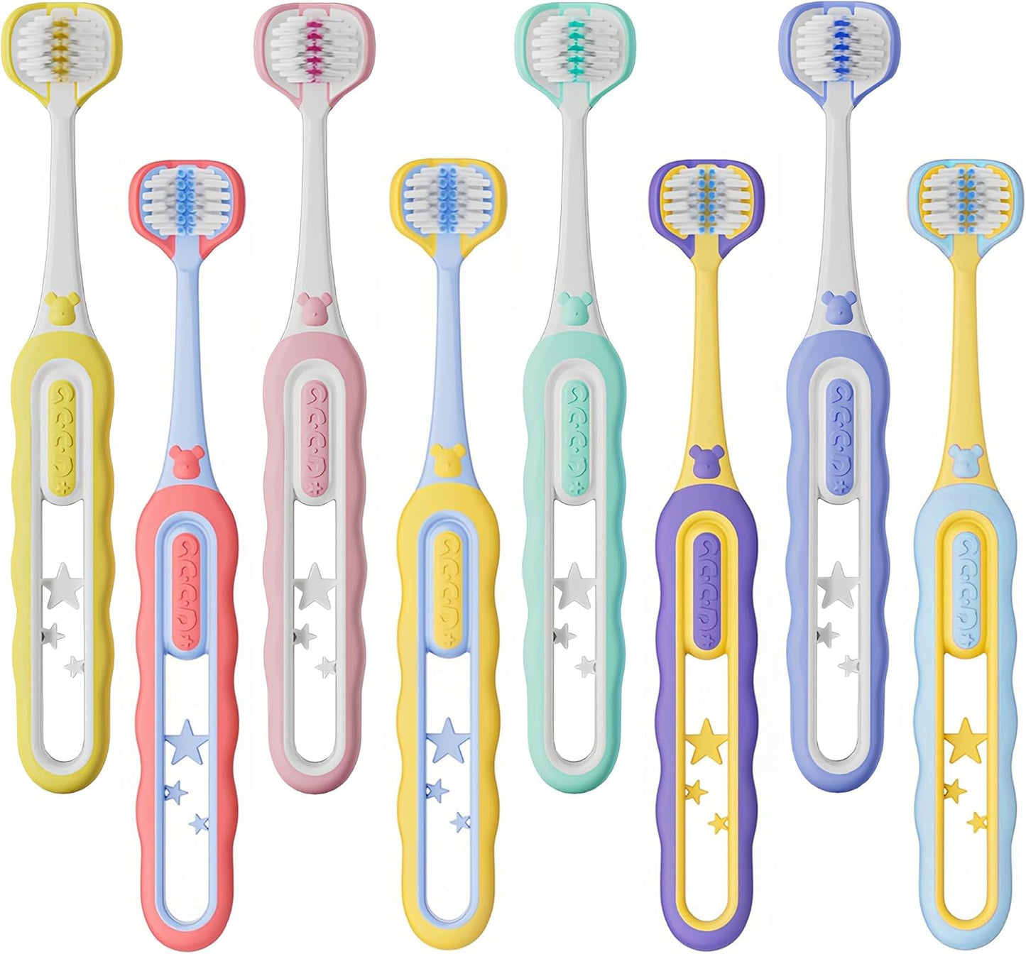 EASICUTI Soft Toddler Toothbrushes, Efficient 3 Sided Toothbrush, Baby Toothbrush 12 Months and up, Infant Tooth brush, Toddler Training Tooth brush for Ages 1-8 Years, Cleans All Sides-8 Pack, Patent