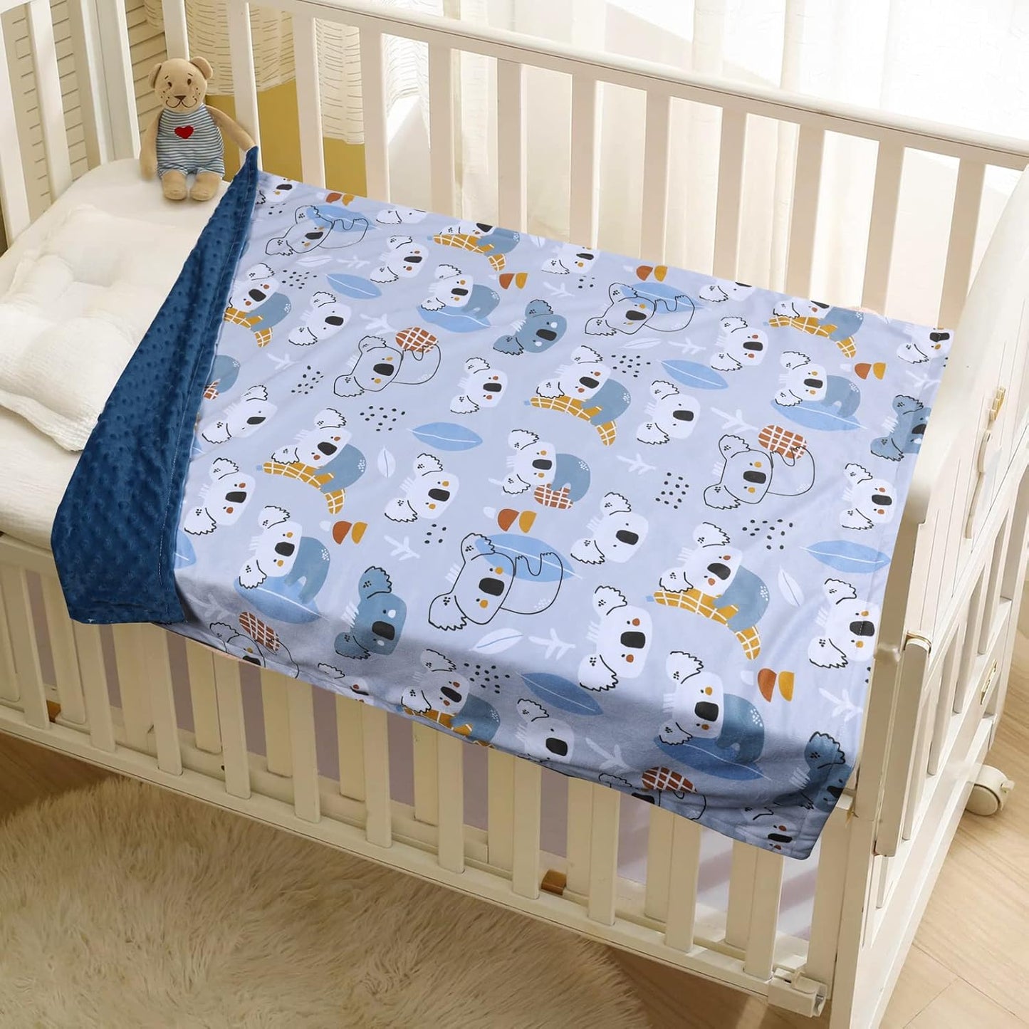 Baby Blanket for Boys Girls Soft Minky with Double Layer Dotted Backing, Koala Printed 30 x 40 Inch Receiving Blanket