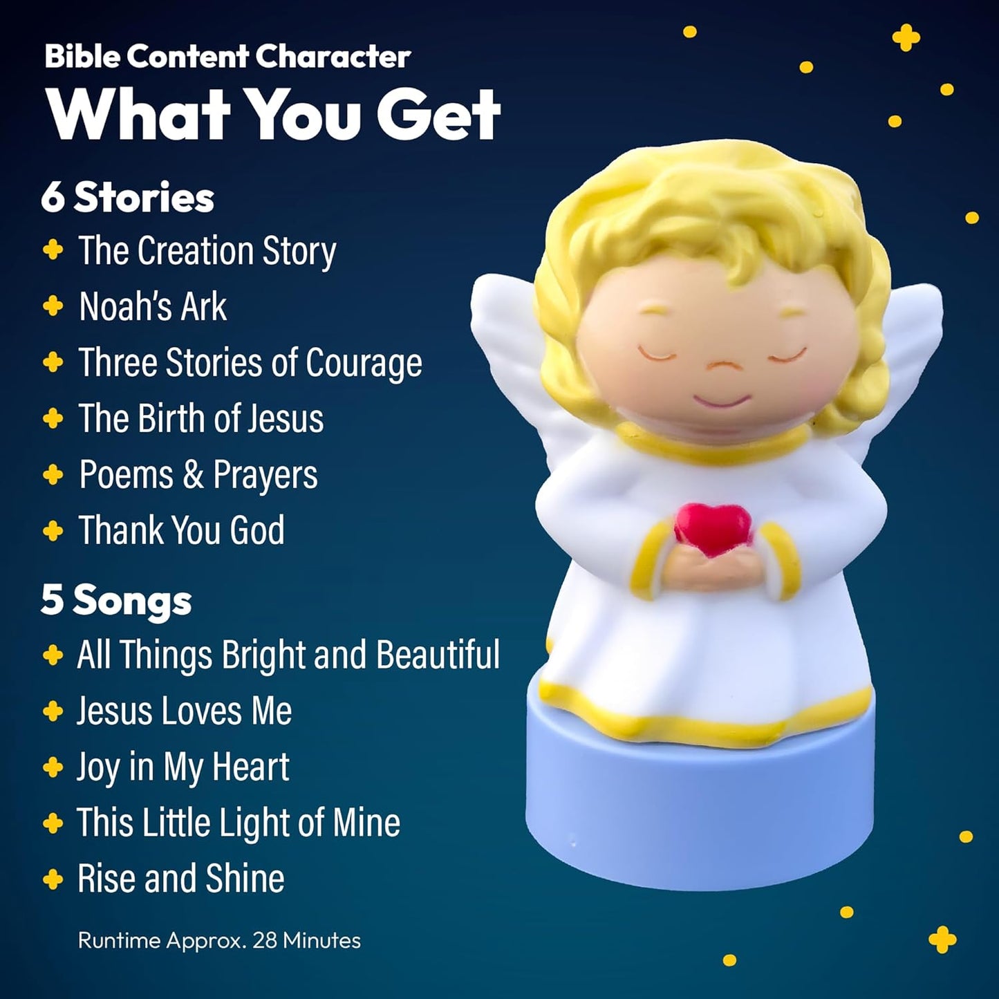 Angel Figurine Cartridge – Projects 6 Bible Stories and 5 Songs, Over 30 Minutes of Audio Content | Gift and Toy for Ages 3+