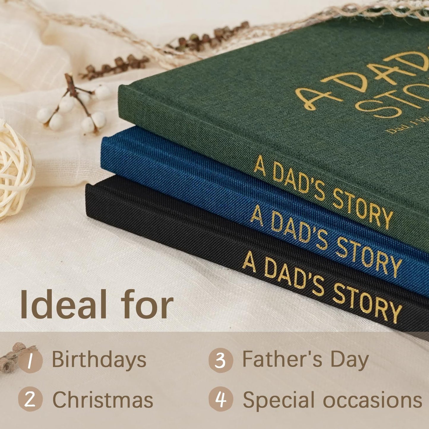 Artmag Dad's Life Story Journal Family Keepsake Book Linen Hardcover for Dad to Share His Memories, with 250+ Prompt Questions Book Gift for Birthday Father's Day Christmas (Blue)