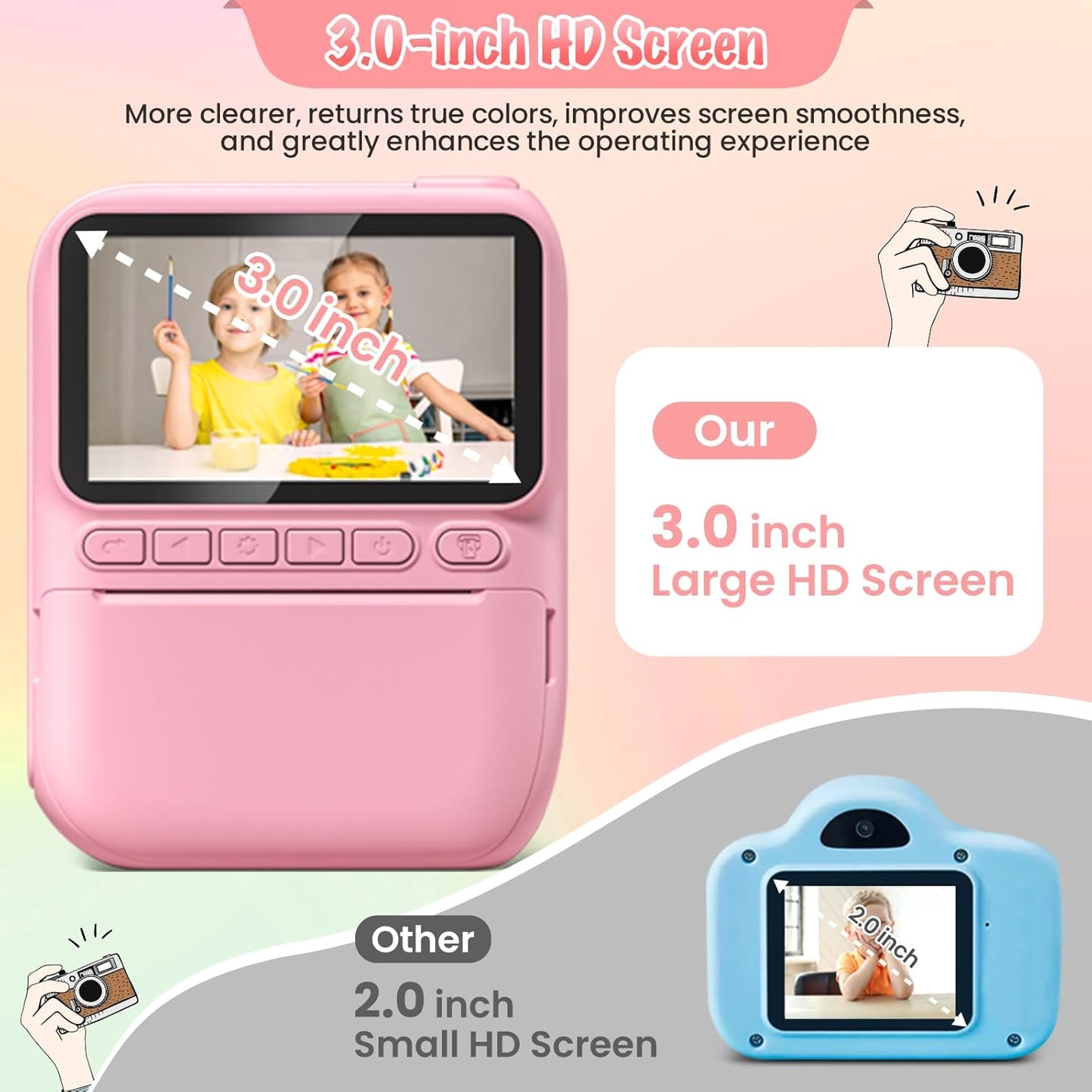 Instant Print Camera for Kids, 3.0" HD 32MP Kids Camera 1080P with 3 Rolls of Printer Paper, Birthday Gifts Toy for 3-12 Year Old Girls Boys with 32GB SD Card-Pink