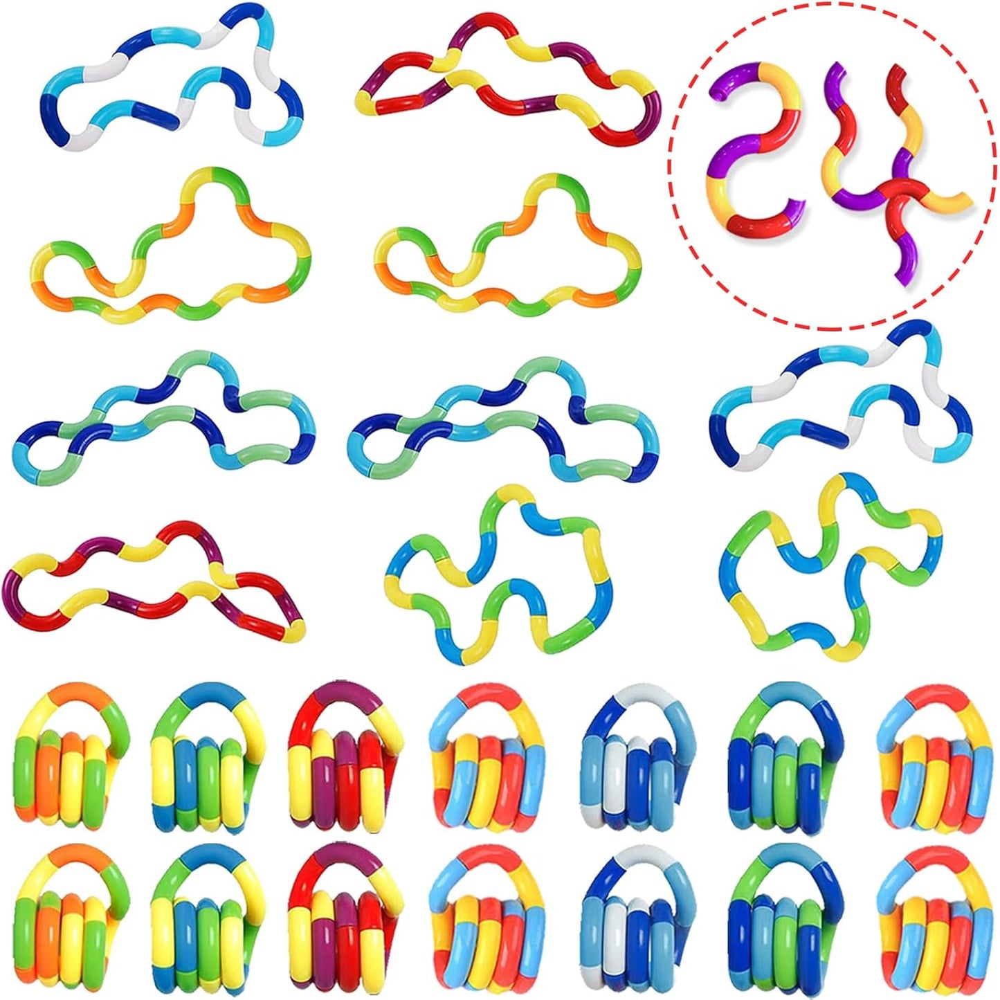 24PCS Quiet Fidget Toys Sensory Fidget Toys for Unique Fidget Experience, Multicolor Twisty Fidget Toys for Relaxation, Brain Imagination Tools, Relax Therapy Educational Toy for Adults,Boys,Girls
