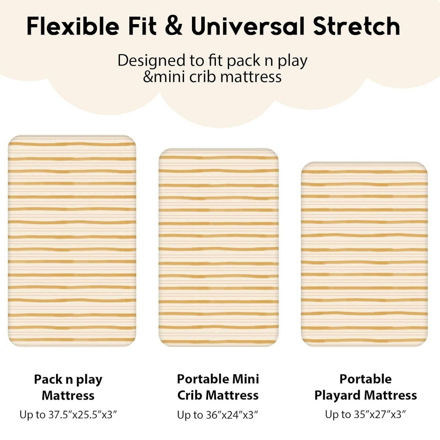 Yoofoss Pack and Play Sheets Fitted, Mini Crib Sheets 2-Pack for Pack N Play Mattress, Stretchy Playard Sheet, Soft and Breathable (Brown+Stripe)