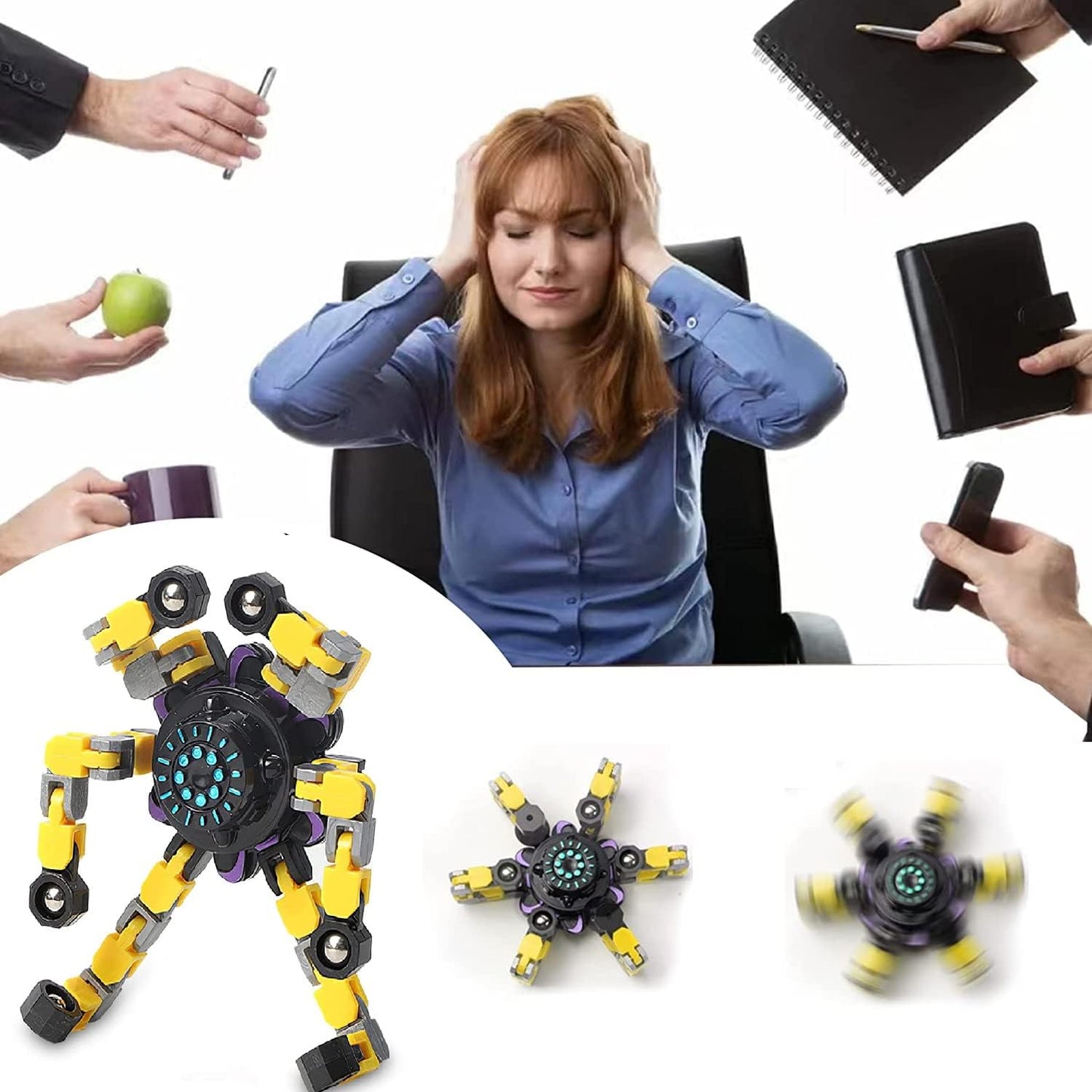 32 Packs Transformable Fingertip Chain Robot Toy DIY Deformation Robot Deformed Mechanical Toy for Kids Adults