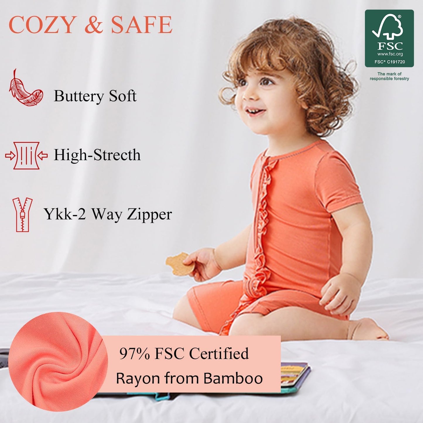 JunNeng Baby 2 Pack Rayon of Bamboo Romper Sleeper 2 Way Zipper Short Sleeve Jumpsuit Zipper Footless One-piece