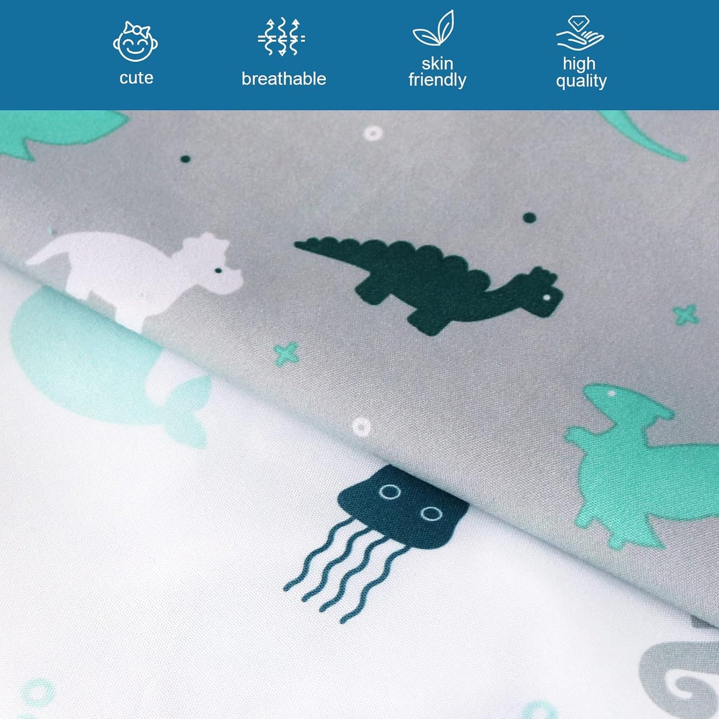 Crib Sheets for Boys or Girls 4 Pack, Baby Crib Sheets 52'' x 28'' for Standard Crib & Toddler Mattress, Soft and Breathable Material, Baby Crib Sheet Neutral, Grey Dinosaurs & Ocean