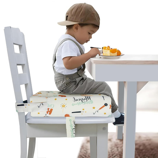 Toddler Booster Seat for Dining Table, Portable Booster Seat for Kitchen Chair, 4 Inch High-Density Foam Cushion with Adjustable Safety Straps and Non-Slip Bottom, Perfect for Kids Travel and Daily