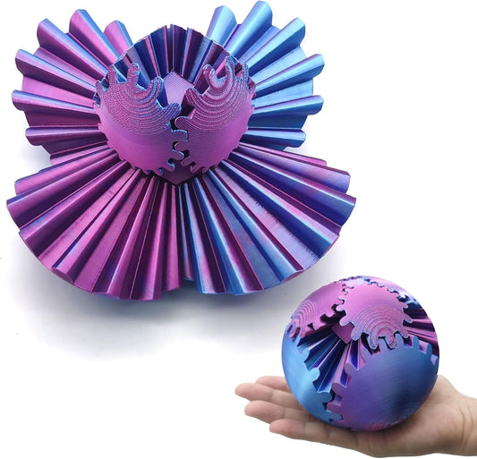 3D Printed Gear Ball Spin Ball, 4inch Large Gear Ball Fidget Toy, Gear Sphere Cube Puzzle, Gearball Fidget Desk Toy, Gearsphere Steampunk Whirling Wonder Fidget Stress Ball (Blue Hot Pink)
