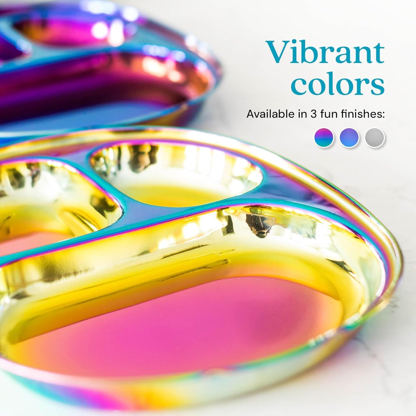 Ahimsa Stainless Steel Kids Plates - Divided Toddler Plates, Pediatrician Designed, Non Toxic Toddler Plate, BPA Free & Dishwasher Safe (Rainbow Single)