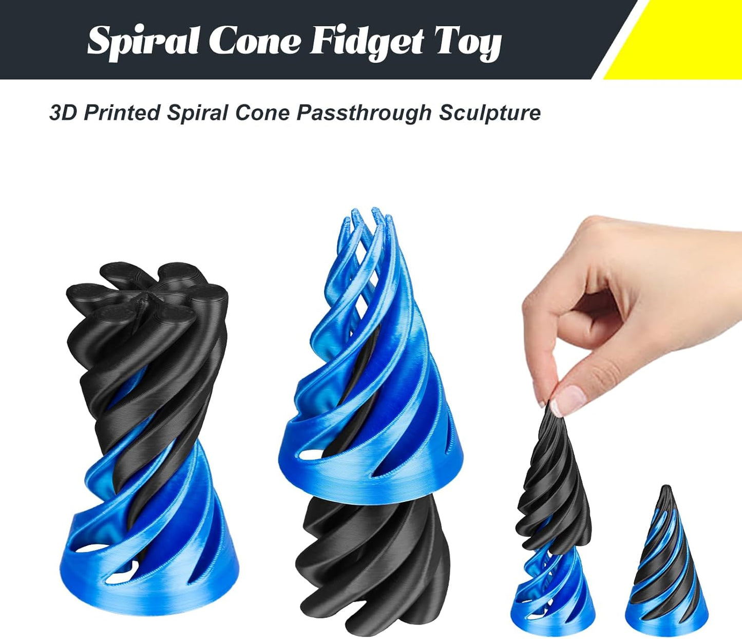 Impossible Pyramid Passthrough Sculpture 3D Printed Spiral Cone Toy Spiral Cone Fidget Toy Pass Through Pyramid Fidget Toy Stress Relief Desk Toy Pyramid Model Relax Anxiety Toy Children Adult Black