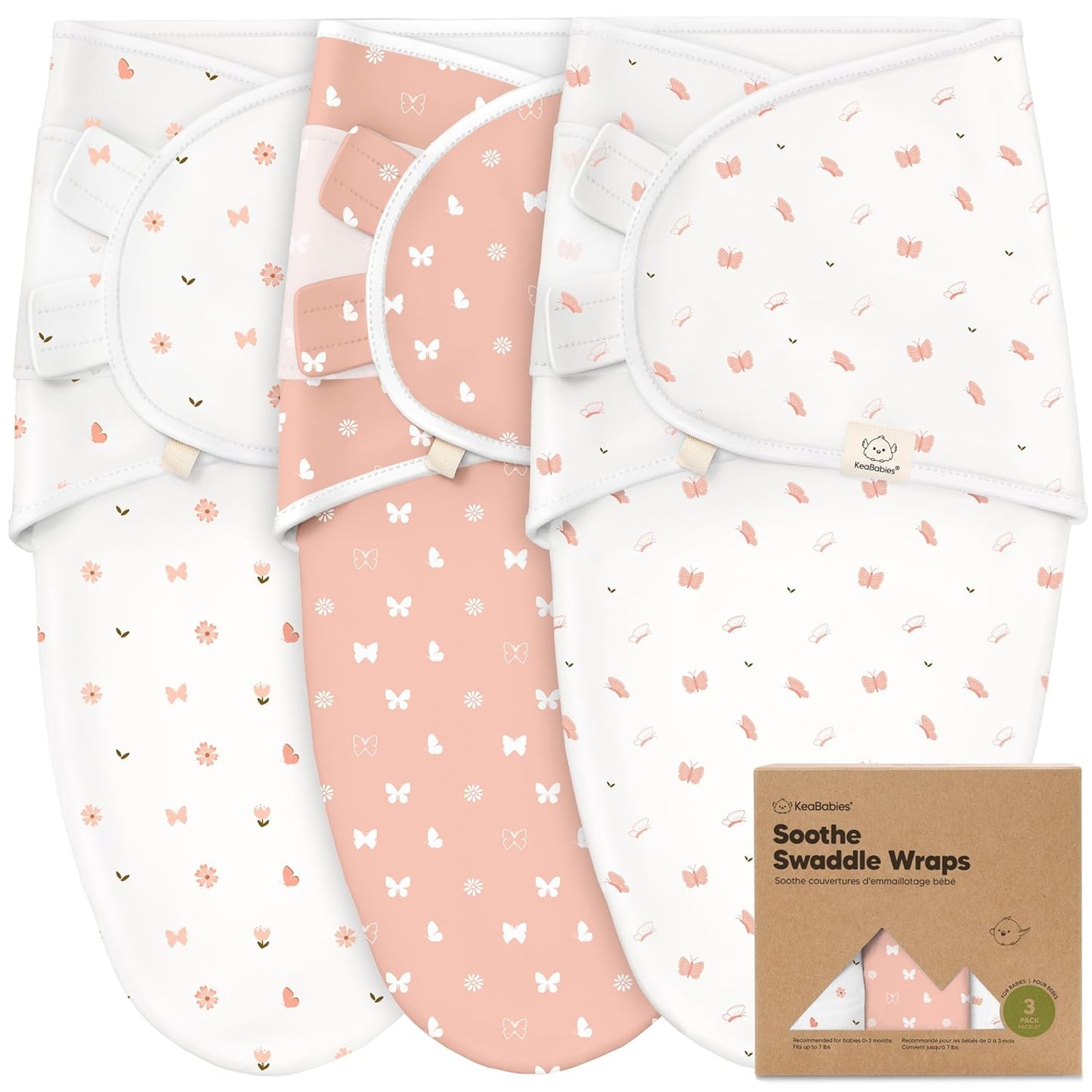 KeaBabies 3-Pack Organic Baby Swaddle Sleep Sacks - Swaddles for Newborns, Infant 0-3 Months, Baby Girls, Boys, Soft & Snug Newborn Sleep Sack, Nursery Swaddling Blankets (Butterflies, XS)