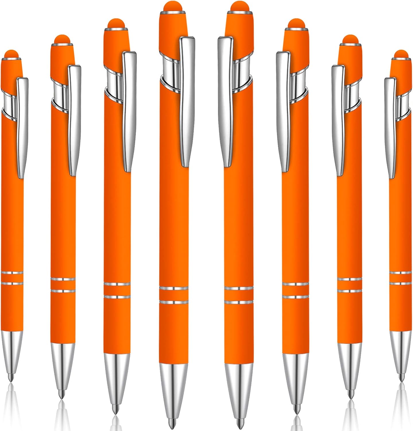 8 Pieces Ballpoint Pen with Stylus Tip Black Ink 2 in 1 Stylus Metal 1.0 mm Medium Point Smooth Pen Rainbow Colorful Rubberized Ballpoint for Touch Screen Tablet(Orange)