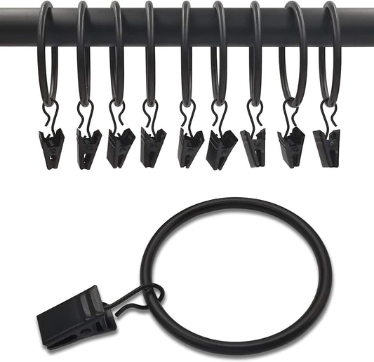40 Pack Black Curtain Rings with Clips, Curtain Hooks Hangers Clip Rings for Hanging Drapes Bows Hat, Drapery Rings 1.77 in I D, Fits up to 1.5 in Diameter Curtain Rod.