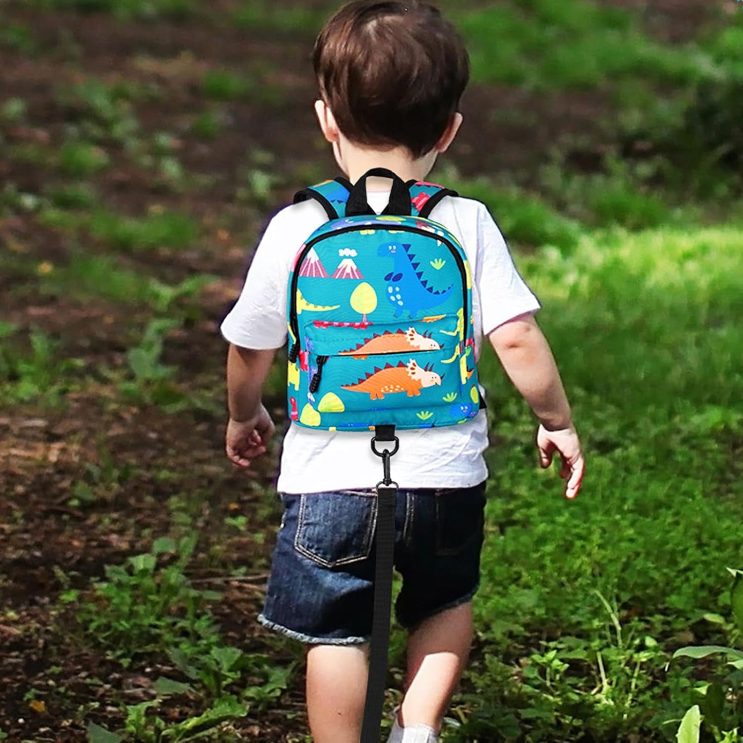 Accmor Toddler Backpack Leash with Anti Lost Wrist Link, Cute Mini Child Walking Harnesses Keep Kids Close Back Pack Rope Tether Rein for Baby Boys (Turquoise/Dino)