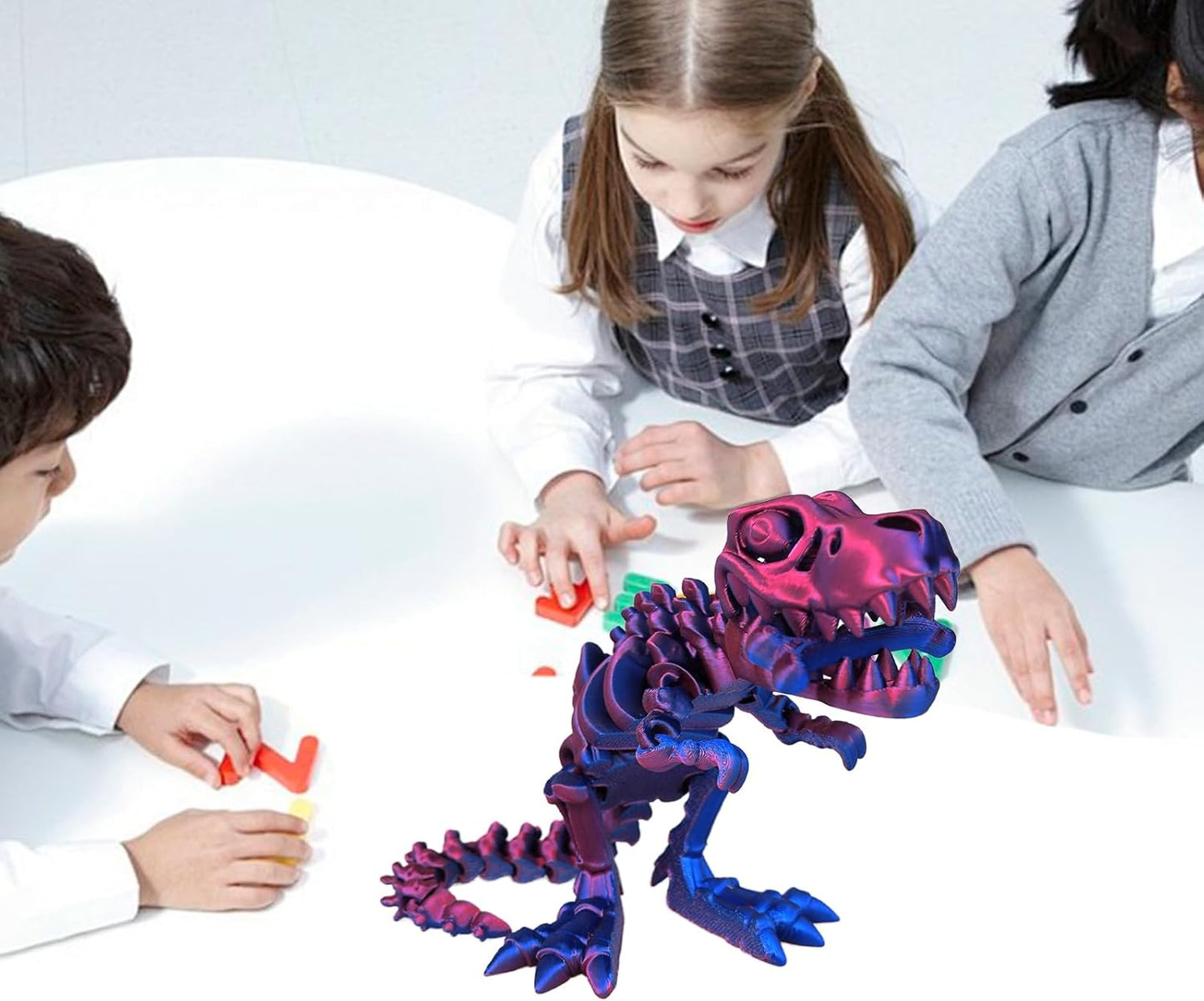 3D Printed Dinosaur Bones Tyrannosaurus Rex Skeleton with Movable Joints, 3D Model Skull T-Rex, Flexible Articulated Dinosaur Fidget Toys Adults for Autism/ADHD