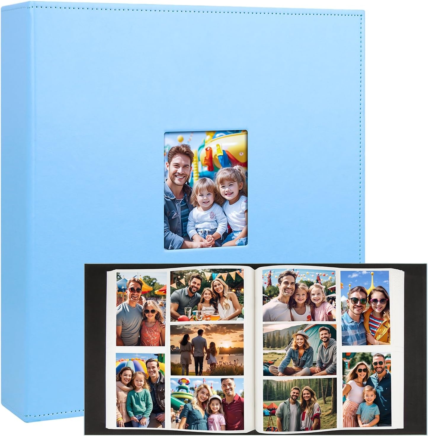 Aevdor 700 Pockets Photo Album 4x6, Extra Large Capacity Leather Cover Wedding Family Photo Albums Holds 700 Horizontal and Vertical Photos, Acid-free Pages 4x6 Photo Album with Front Window (Blue)