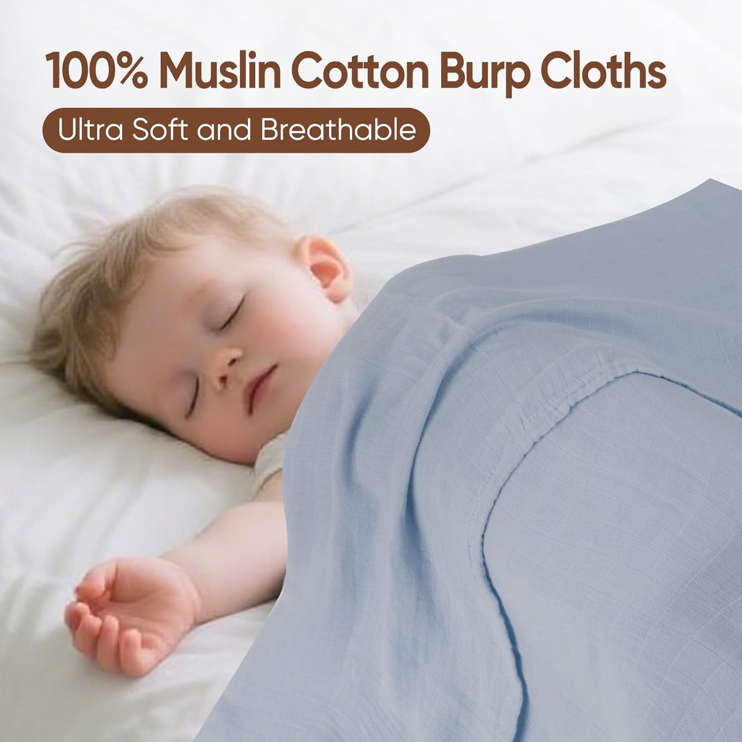 Muslin Swaddle Blankets, Nursery Receiving Blanket for Newborn, Baby Swaddle Wrap Soft Silky & Breathable, 3 Packs, 47 X 47In (White & Blue 3 Pieces)