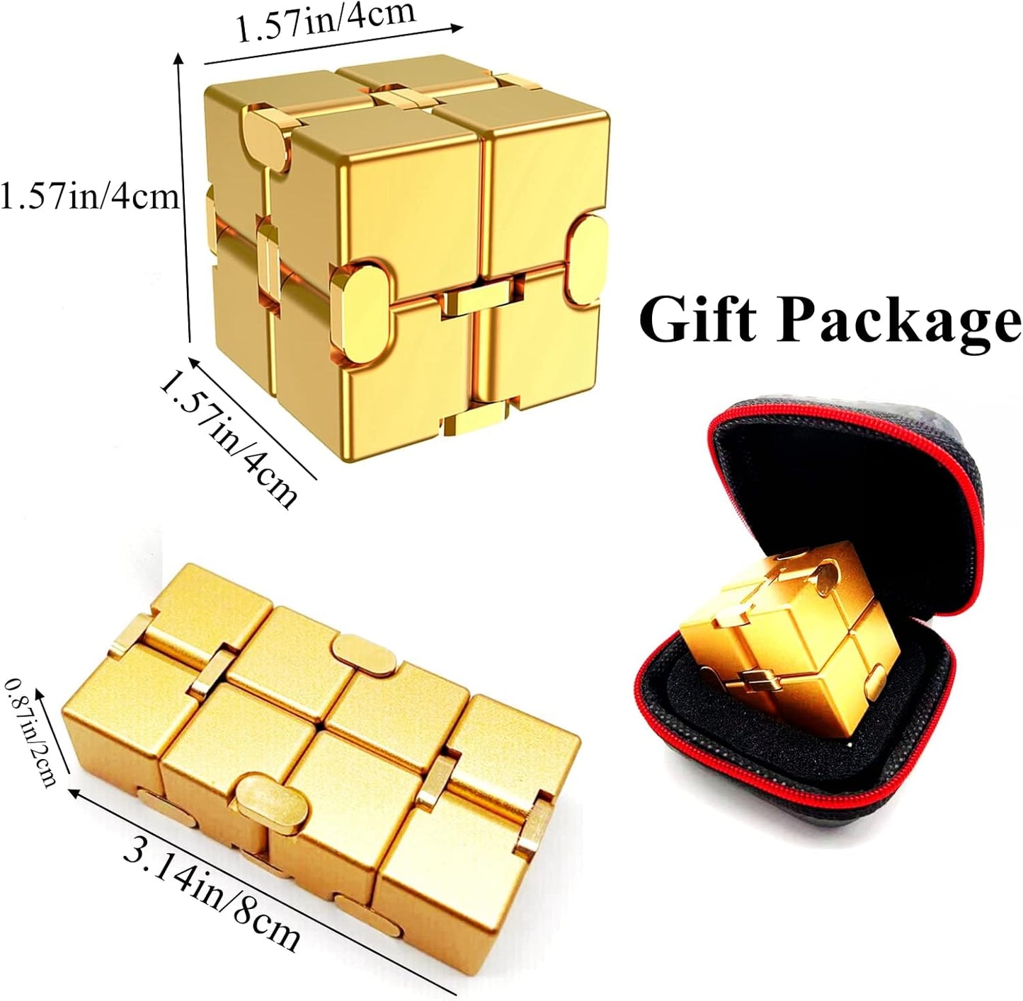 Infinity Cube Fidget Cube Anxiety Stress Relief Toy for Adults Gifts Men Office Gadgets Aluminum Alloy Material (Golden)