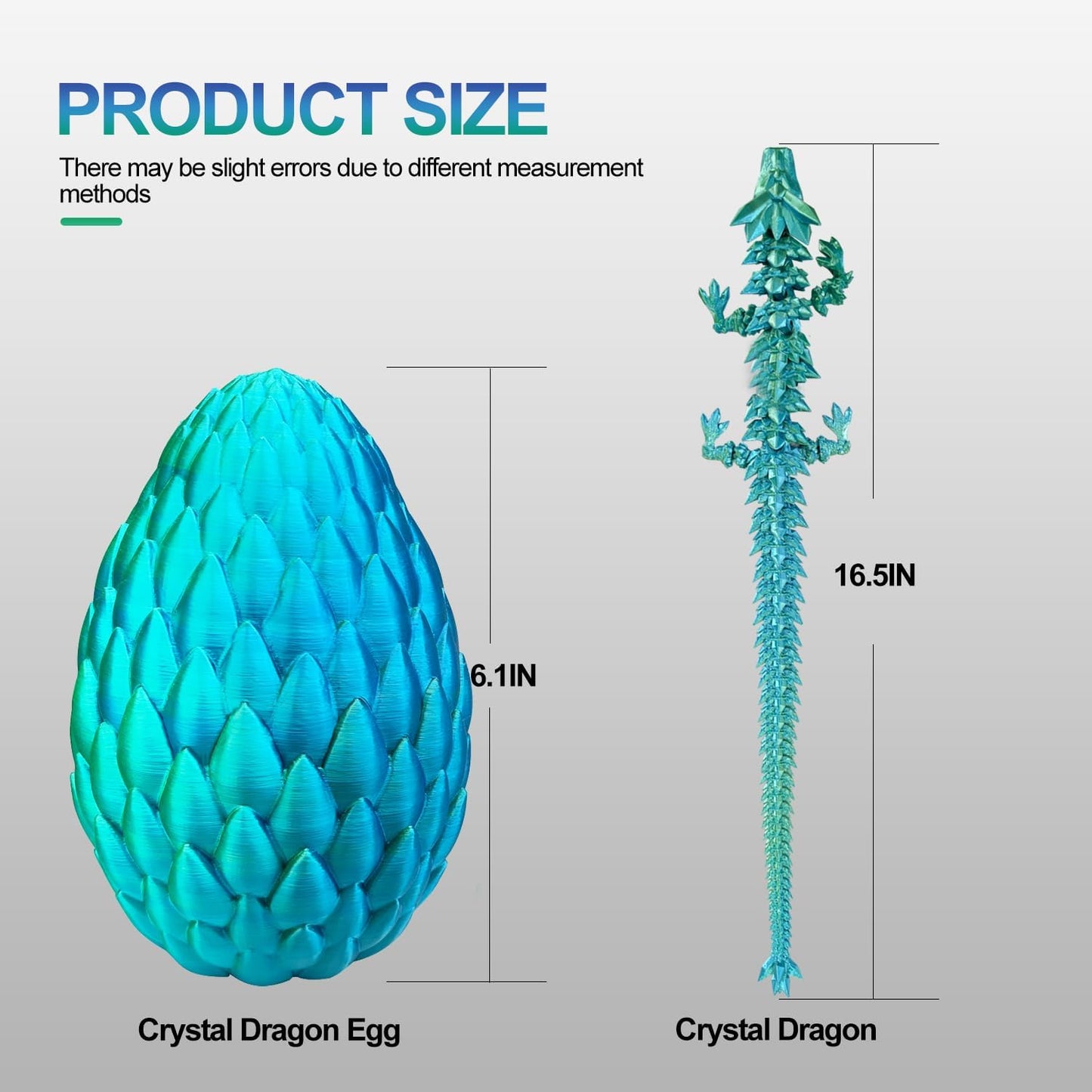 3D Printed Dragon with Dragon Egg 16.5'' Articulated Dragon Crystal Dragon Fidget Dragon Egg Toys Executive Desk Toys (Dragon & Egg-Rainbow Colour)