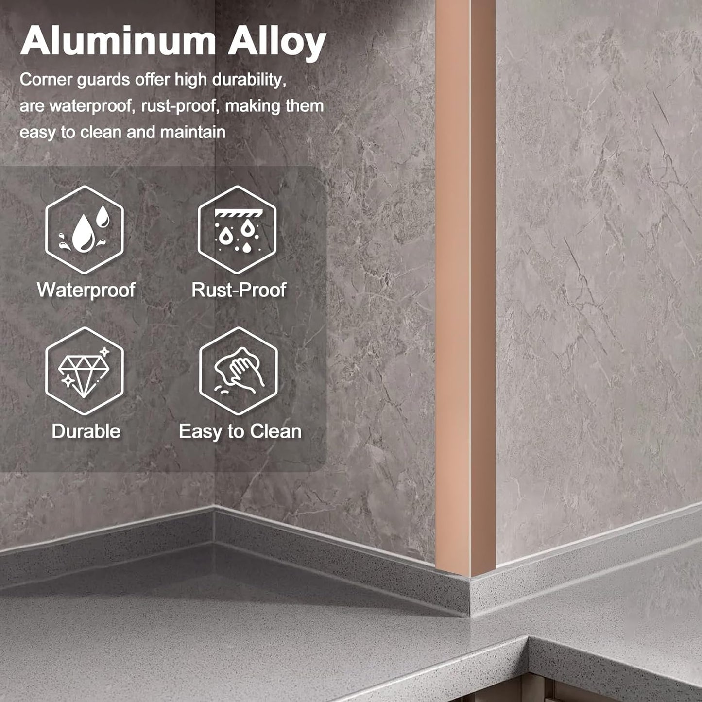 4PCS 45" Aluminum Metal Corner Protectors, Self Adhesive Corner Guards, Metal Wall Edge Protector Strip, Furniture Corner Protectors, Wall Cabinet Baseboard Decoration 45" x 2" (Rose Gold)