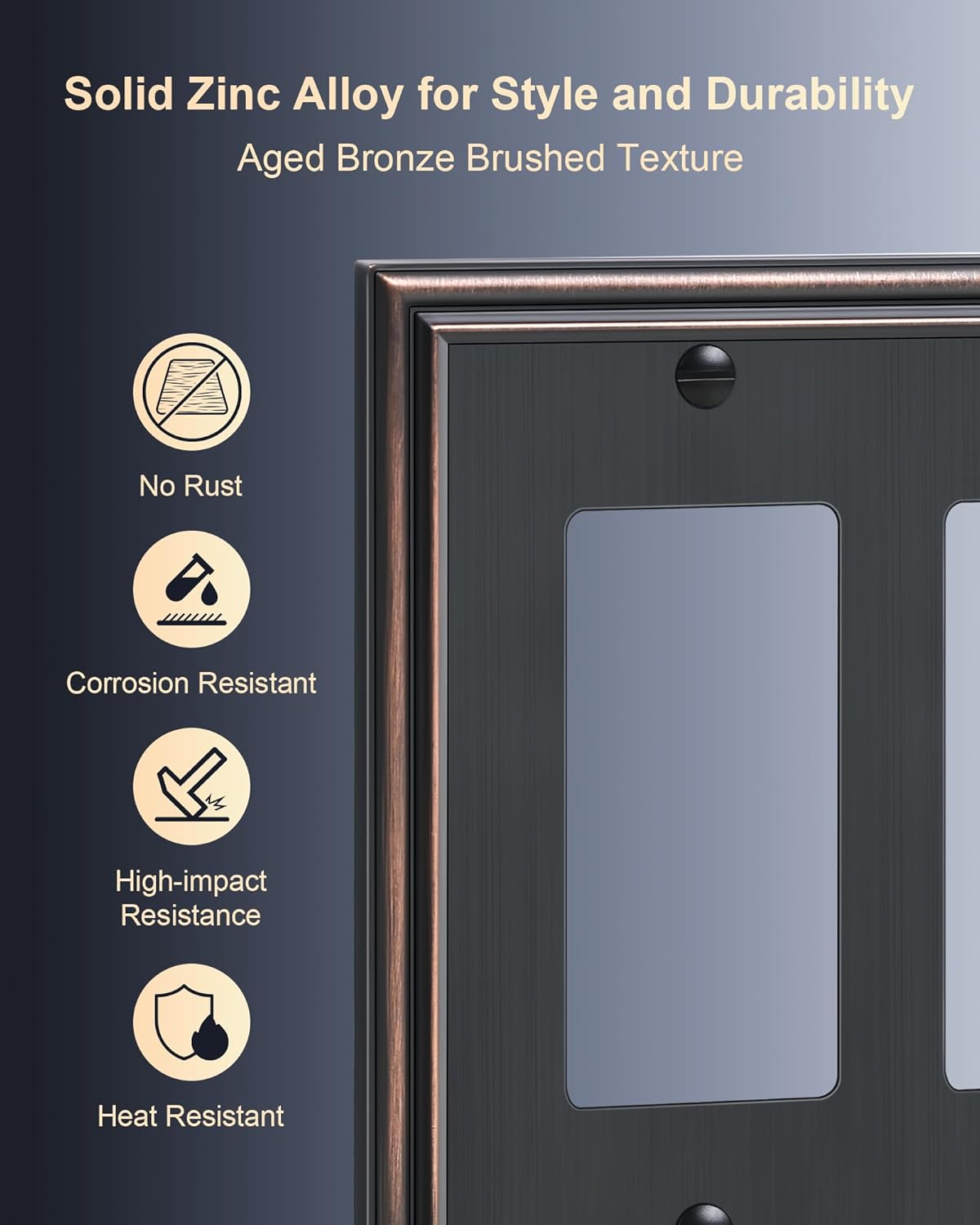 2-Pack Decorative Tripple Decorator Outlet Cover Plate, Durable Zinc Alloy Aged Bronze Wall Plates for Electrical Outlets, Receptacle, GFCI Outlet, Dimmer Switch, 3-Gang, Corrosion Resistant