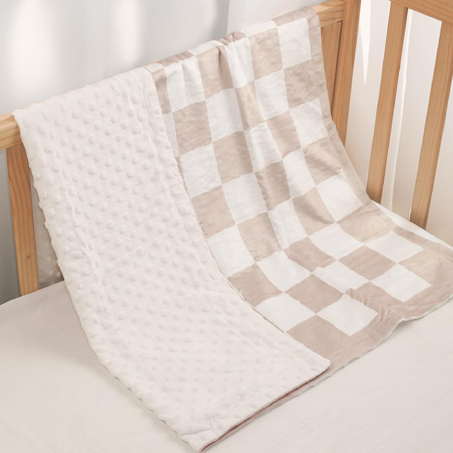 Checkered Minky Baby Blanket 30 x 40 Inches for Boys Girls, Soft Plush Receiving Blanket with Dotted Back, Gift for Toddler Newborn Infant Christmas Birthday Baby Shower
