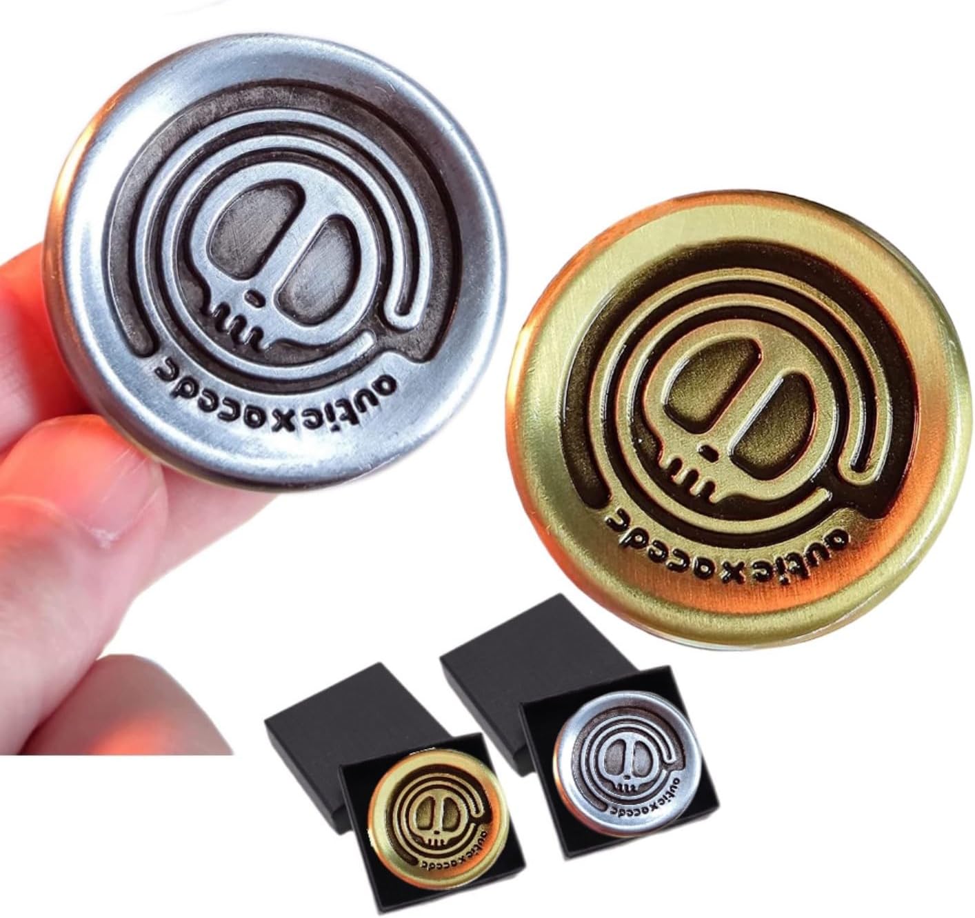 2 PCS Haptic Coin Fidget Slider Metal EDC Fidget Clicker Office Fidget Toys for Adults ADHD Autism Sensory -Yellow and Silver