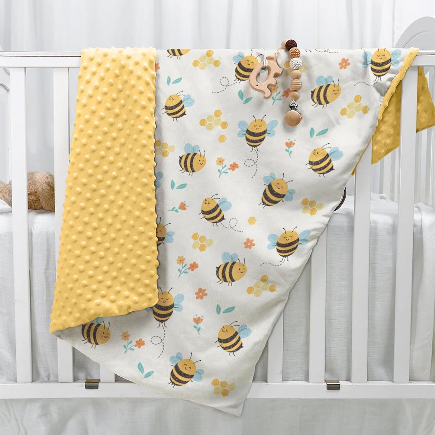 Bee Kid Blankets for Girls - 30 x 40 Soft Minky Blanket with Double Layer Dotted Backing - Gifts for Girl on Birthday Christmas