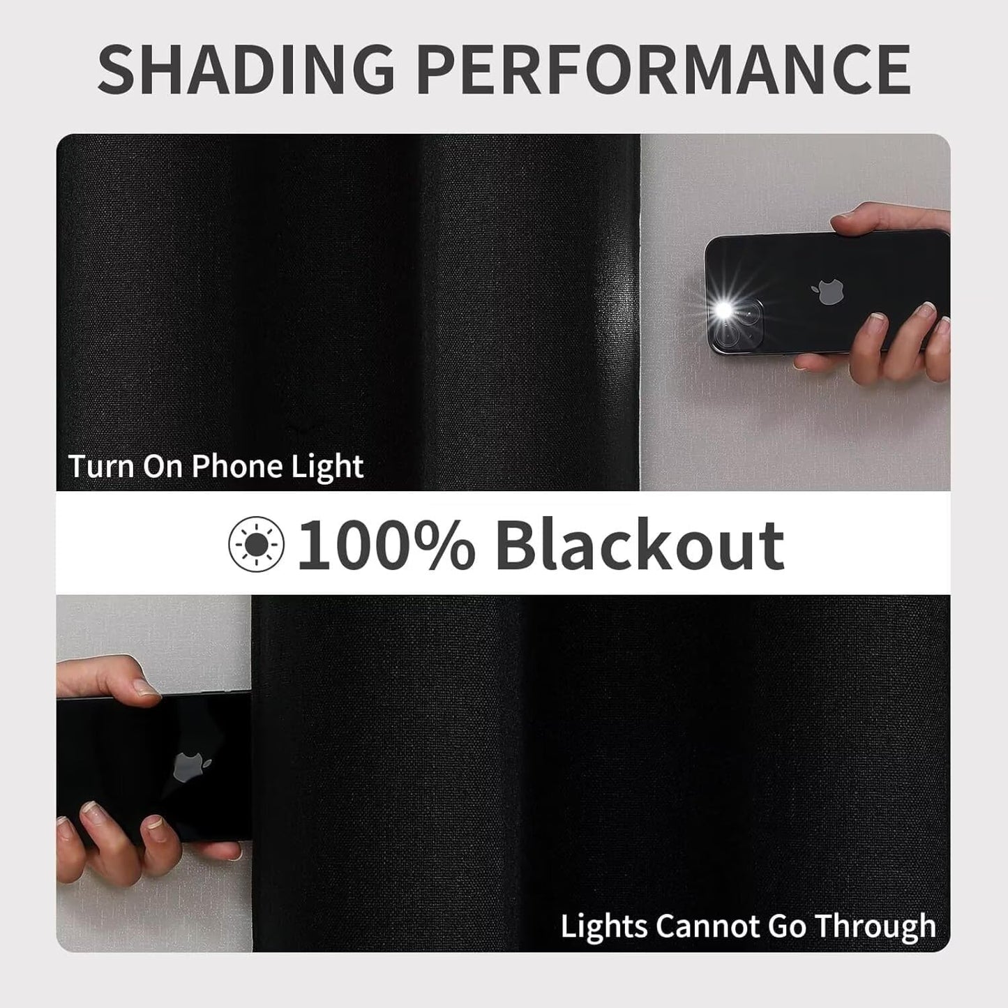 Joydeco Blackout Curtains 108 Inches Long, Extra Long Curtains 108 Inch Length 1 Panel for Bedroom, Thermal Insulated Linen Black Out Curtains with Grommets(100x108, Black)