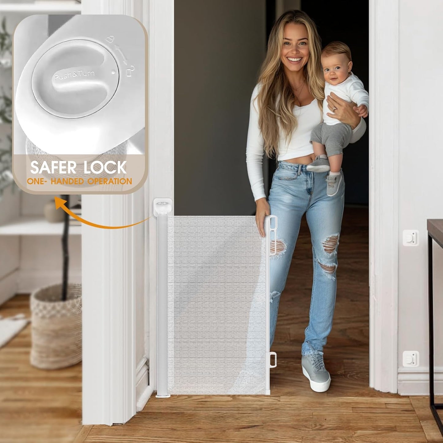 HOMEAL Retractable Baby Gates for Doorways & Stairs, Outdoor Indoor Retractable Mesh Gates for Baby & Dog, Extra Wide Child Safety Gate for Hallways, Deck, Porch, Patio(Zoo,Width Up to 55")