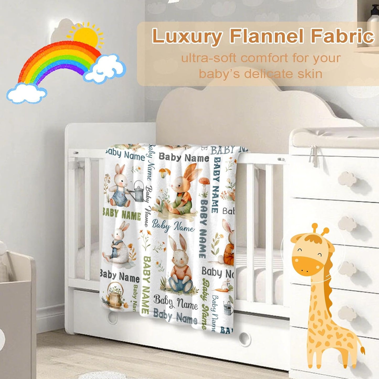 Ship Next Day, Personalized Baby Blanket – Printed in USA, Custom Baby Blanket for Boys & Girls, Baby Blanket with Name, Baby Shower, Easter, Christmas, Birthday Newborn & Toddler Gifts, Baby Gifts