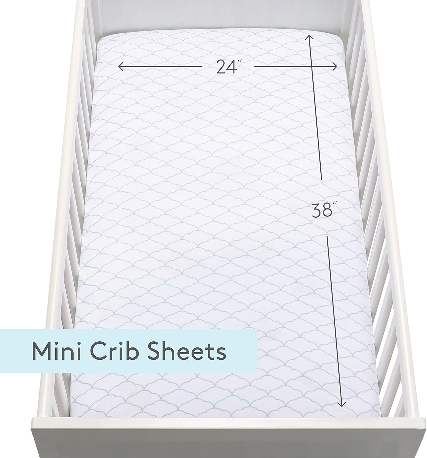 Newton Baby MINI CRIB Fitted Sheets (2-Pack) | Organic Muslin Cotton, Breathable Soft Baby Sheets, Washable Baby Mattress Sheets, Fits Any Mini Sized Crib 24" x 38", Dreamweaver Moonstone Mist + White