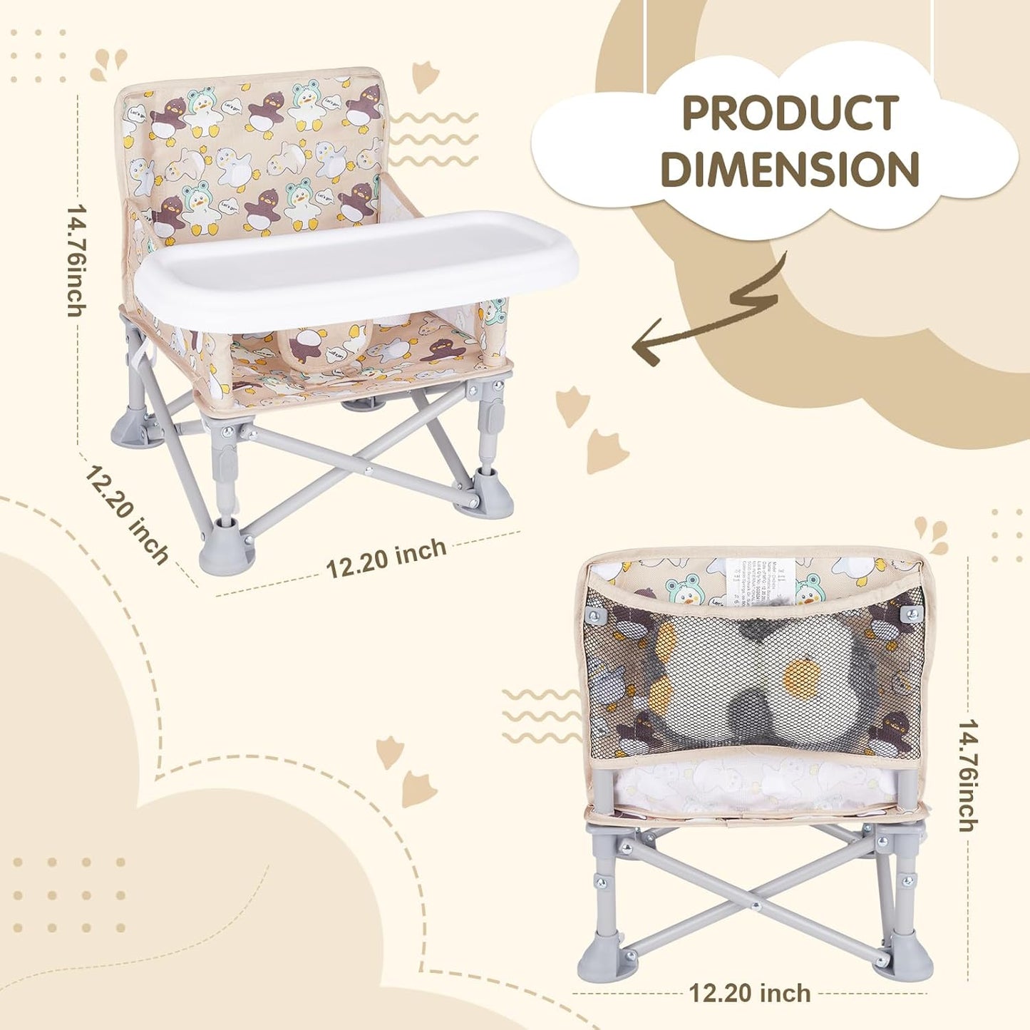 Portable Booster Seat,Toddler Baby Seat with Tray for Dining Table Compact Floor Chair for Camping Lawn Beach Babies Travel 6-36 Months