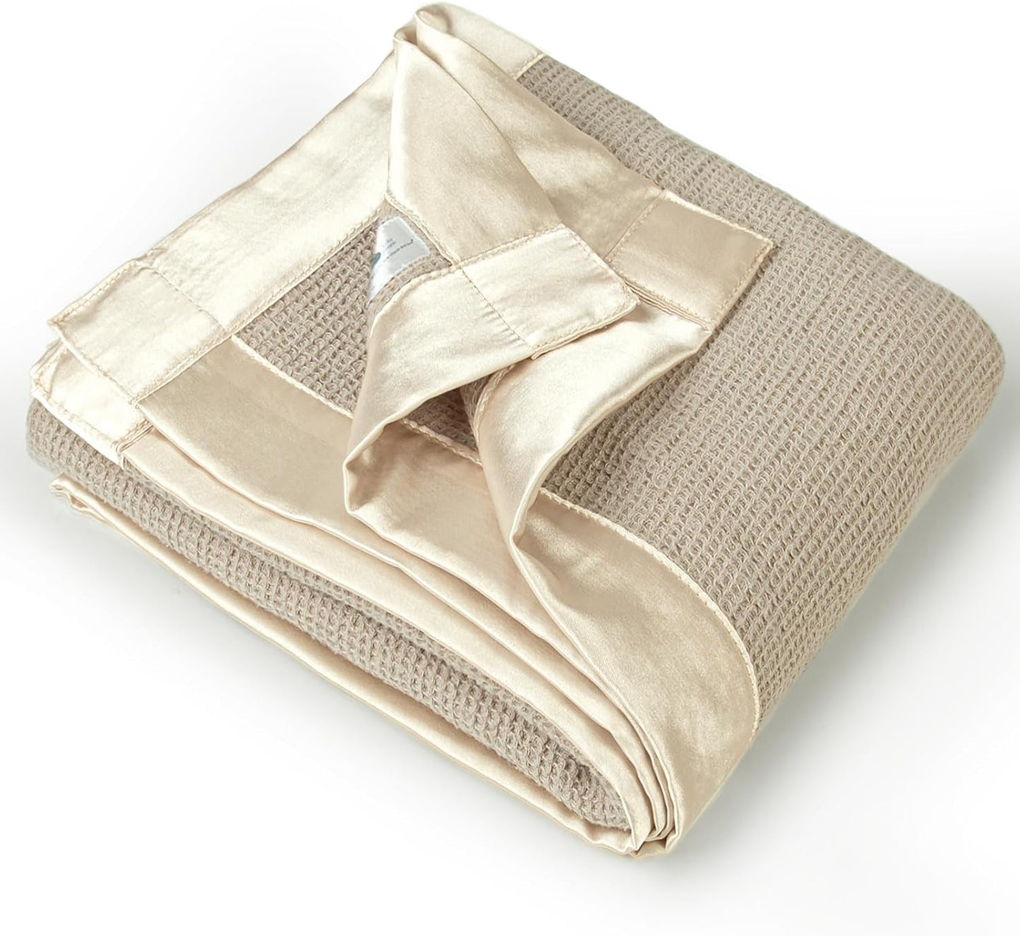 lulumoon Swaddle Baby Blanket: Waffle Blanket with Satin Trim - Soft Breathable Toddler Blankets Perfect for Nursing Cover and Playtime - Cotton Crib Quilt for Daytime Naps 40"x36"(Oat)