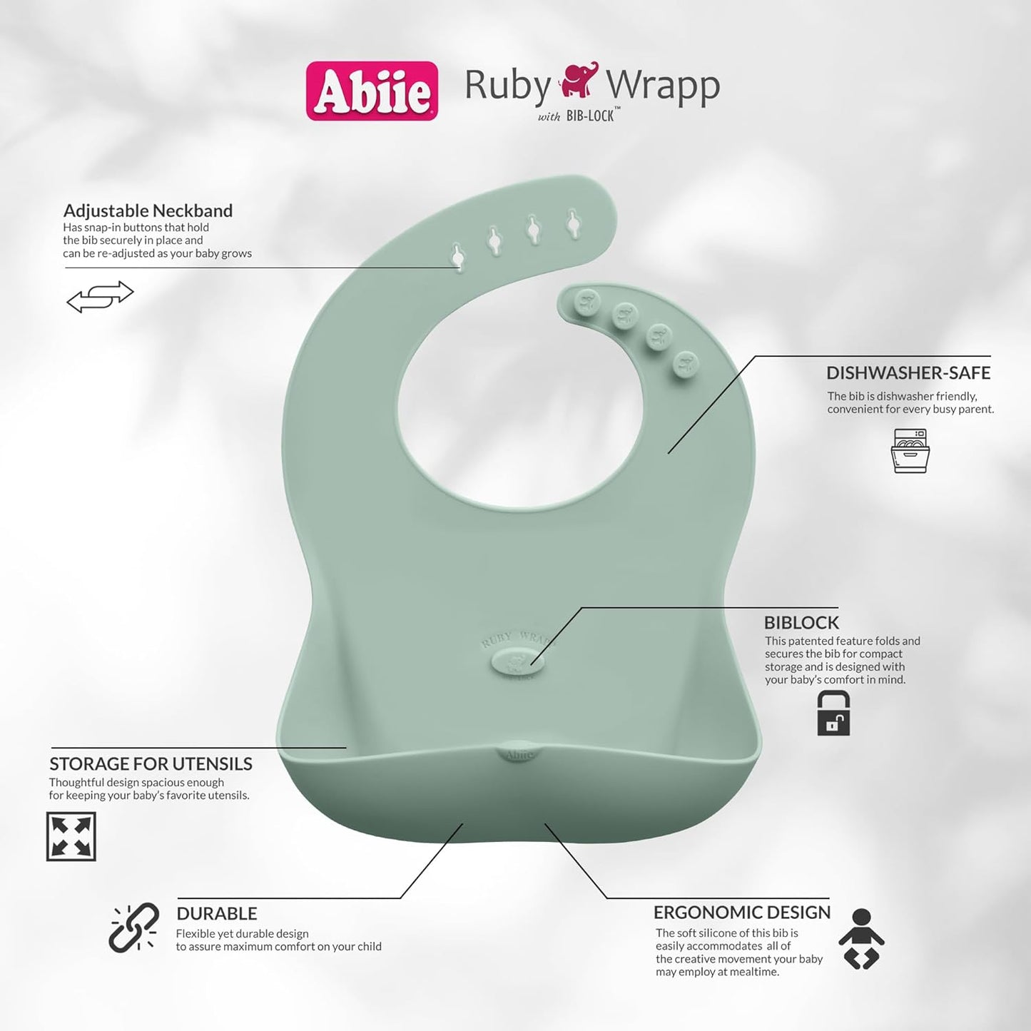 Abiie Ruby Wrapp Silicone Bibs for Babies with Front Pocket - Waterproof Bib - Stain Resistant - Silicone Toddler Bibs