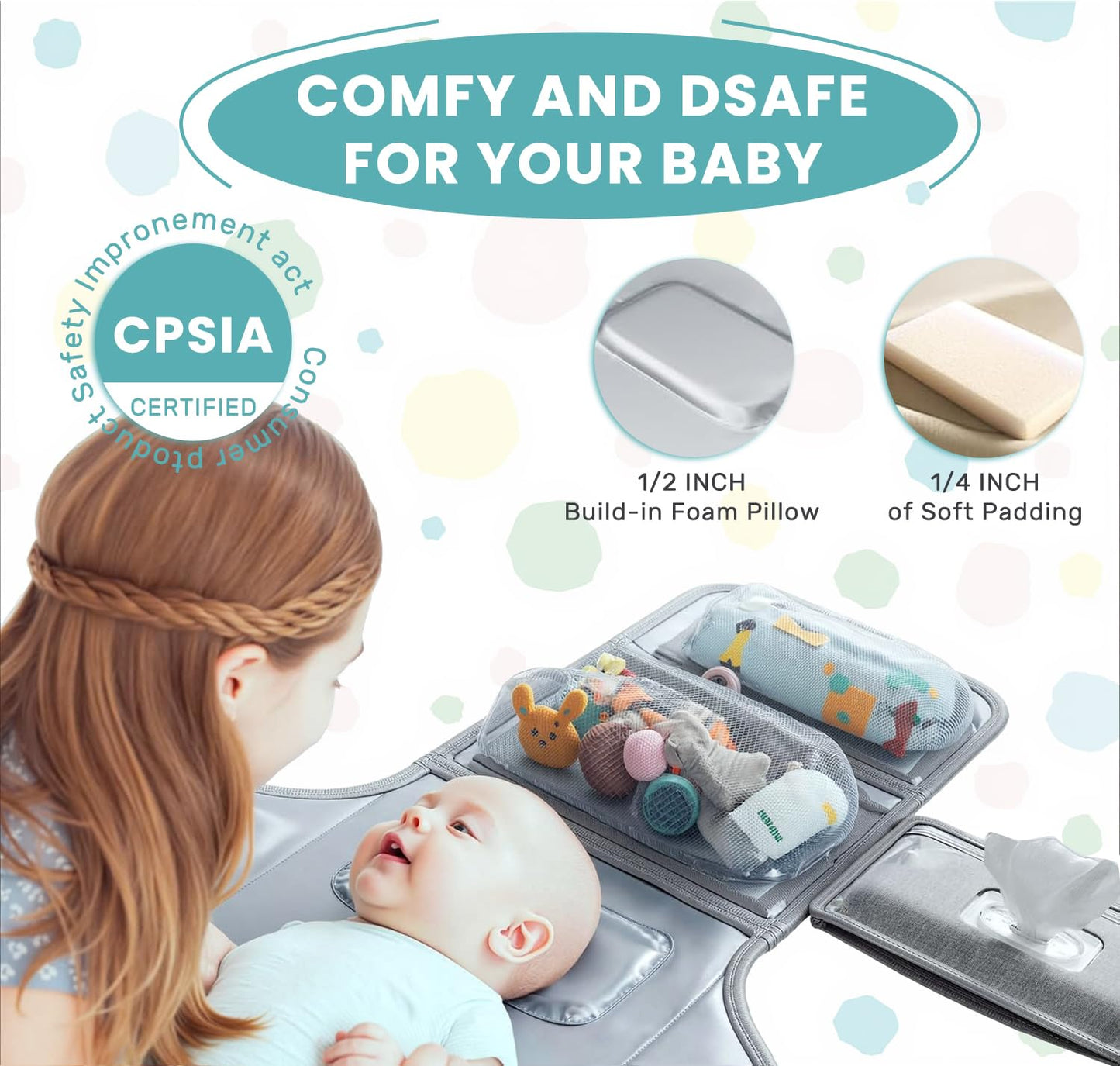 Portable Diaper Changing Pad - Baby Diaper Changer Travel Bag with Wipes Pocket, Smart Design Portable Changing Mat, Infant Travel Station Kit, Gift for Newborn Girl & Boy (Grey)