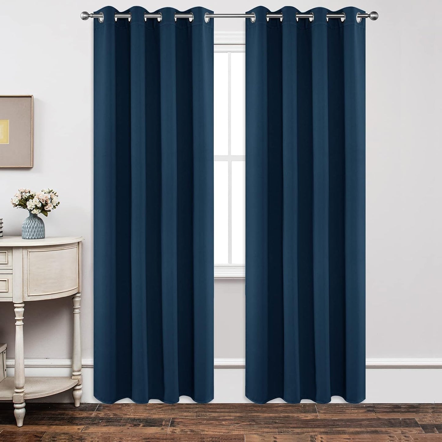 Joydeco Blackout Curtains 84 Inch Length 2 Panels Set, Thermal Insulated Long Curtains& Drapes 2 Burg, Room Darkening Grommet Drapes for Living Room Bedroom Window (W52 x L84 Inch, Navy Blue)